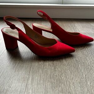 14th & Union Poppy Red Faux Suede Slingback Heels